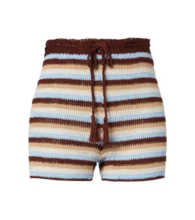 Anna Kosturova Striped cotton crochet shorts