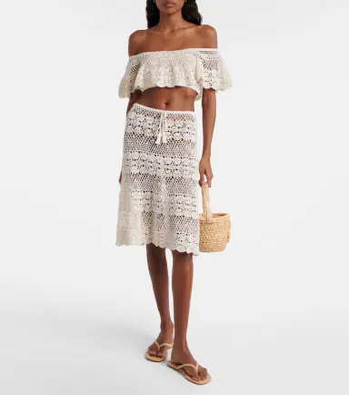 Anna Kosturova Filigree crochet off-shoulder cotton crop top | Thumbnail 2