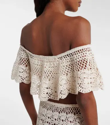 Anna Kosturova Filigree crochet off-shoulder cotton crop top | Thumbnail 3