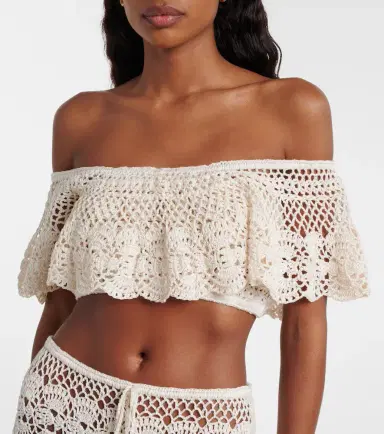 Anna Kosturova Filigree crochet off-shoulder cotton crop top | Thumbnail 4