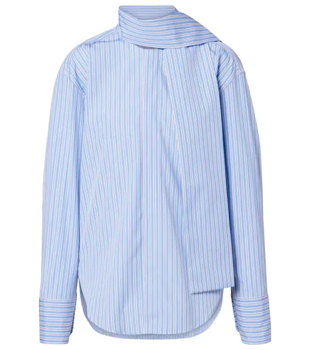 Plan C Scarf-detail striped cotton shirt
