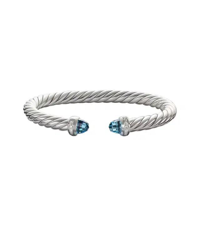 David Yurman Cable Flex sterling silver bracelet with diamonds and blue topaz