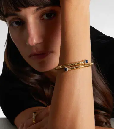 Marina B 18kt yellow gold bangle with blue sapphires and diamonds | Thumbnail 3 Marina B 18kt yellow gold bangle with blue sapphires and diamonds | Thumbnail 3