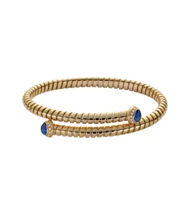 Marina B 18kt yellow gold bangle with blue sapphires and diamonds | Thumbnail 1 Marina B 18kt yellow gold bangle with blue sapphires and diamonds | Thumbnail 1