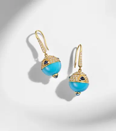 Marina B 18kt gold earrings with turquoise, sapphire, and diamonds | Thumbnail 5 Marina B 18kt gold earrings with turquoise, sapphire, and diamonds | Thumbnail 5