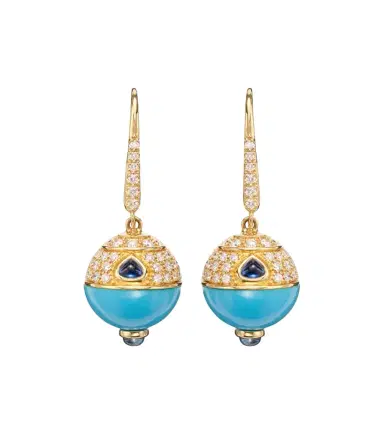 Marina B 18kt gold earrings with turquoise, sapphire, and diamonds | Thumbnail 1 Marina B 18kt gold earrings with turquoise, sapphire, and diamonds | Thumbnail 1