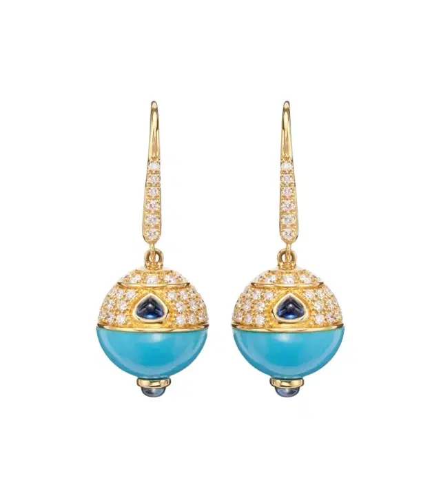 Marina B 18kt gold earrings with turquoise, sapphire, and diamonds