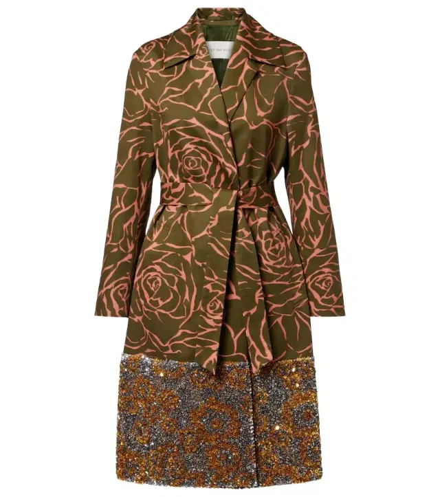 Dries Van Noten Floral sequined cotton wrap coat