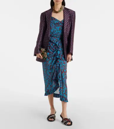Dries Van Noten Printed draped ruffled midi skirt | Thumbnail 6