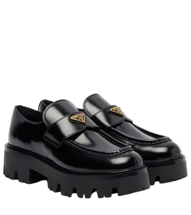 Prada Logo leather platform loafers
