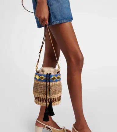 Valentino Garavani VLogo Small embellished raffia-effect bucket bag | Thumbnail 7 Valentino Garavani VLogo Small embellished raffia-effect bucket bag | Thumbnail 7