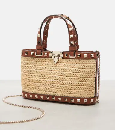 Valentino Garavani Rockstud Mini raffia tote bag | Thumbnail 4 Valentino Garavani Rockstud Mini raffia tote bag | Thumbnail 4