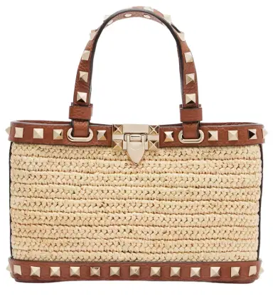 Valentino Garavani Rockstud Mini raffia tote bag | Thumbnail 1 Valentino Garavani Rockstud Mini raffia tote bag | Thumbnail 1