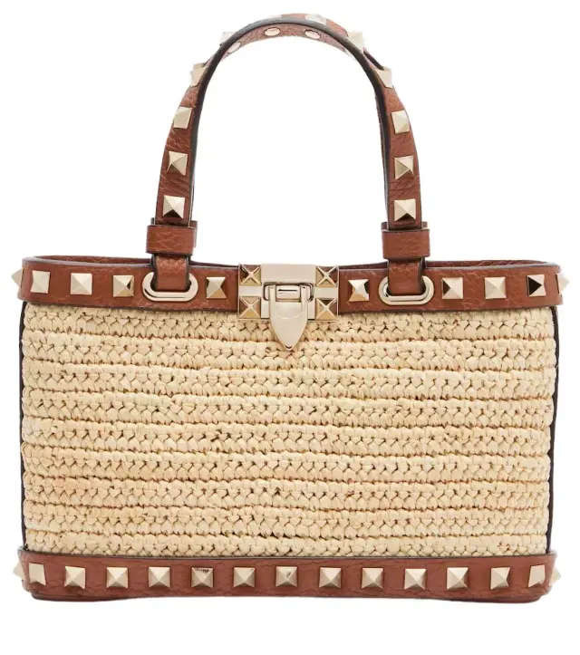 Valentino Garavani Rockstud Mini raffia tote bag