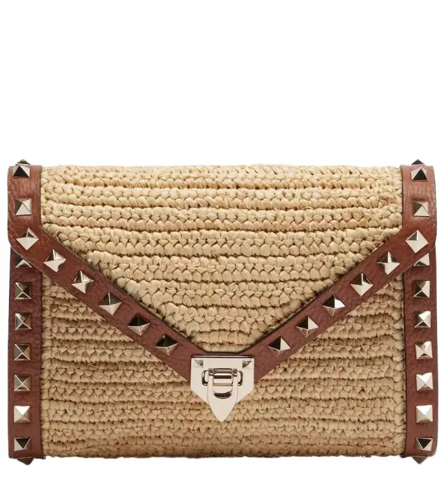 Valentino Garavani Rockstud Mini raffia shoulder bag