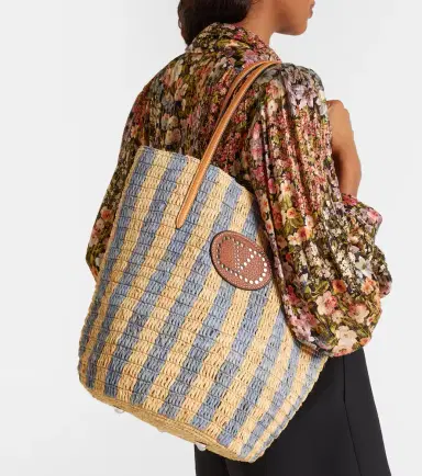 Valentino Garavani VLogo striped raffia tote bag | Thumbnail 6