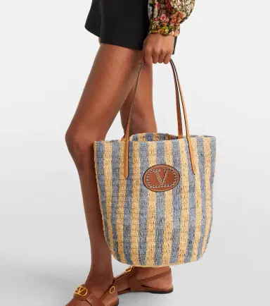 Valentino Garavani VLogo striped raffia tote bag | Thumbnail 7
