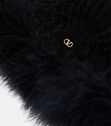 Valentino VLogo feather-trimmed virgin wool beanie | Thumbnail 2