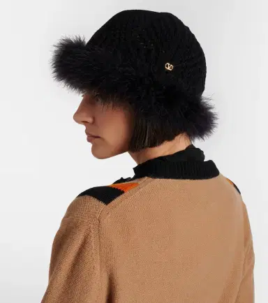 Valentino VLogo feather-trimmed virgin wool beanie | Thumbnail 4