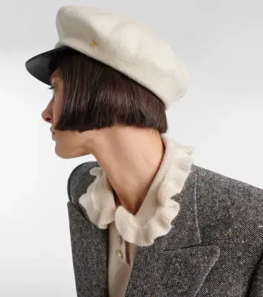 Valentino VLogo leather-trimmed wool newsboy cap | Thumbnail 5