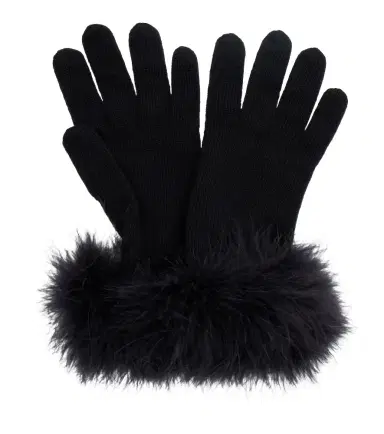 Valentino VLogo feather-trimmed virgin wool gloves | Thumbnail 1 Valentino VLogo feather-trimmed virgin wool gloves | Thumbnail 1
