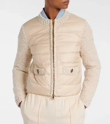 Moncler Down-paneled bouclé-trimmed zip-up cardigan | Thumbnail 2
