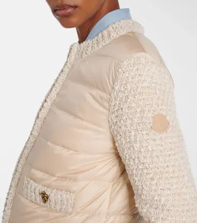Moncler Down-paneled bouclé-trimmed zip-up cardigan | Thumbnail 3