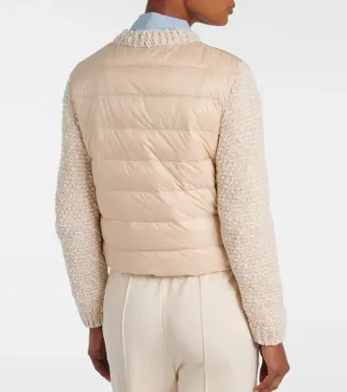 Moncler Down-paneled bouclé-trimmed zip-up cardigan | Thumbnail 6