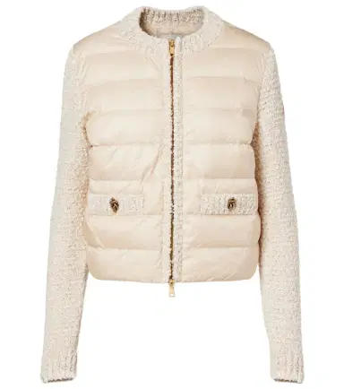 Moncler Down-paneled bouclé-trimmed zip-up cardigan | Thumbnail 1