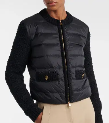 Moncler Down-paneled bouclé-trimmed zip-up cardigan | Thumbnail 6 Moncler Down-paneled bouclé-trimmed zip-up cardigan | Thumbnail 6