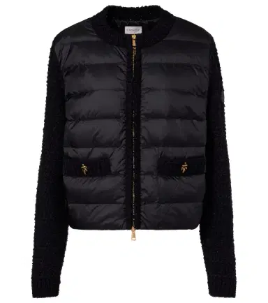 Moncler Down-paneled bouclé-trimmed zip-up cardigan | Thumbnail 1 Moncler Down-paneled bouclé-trimmed zip-up cardigan | Thumbnail 1