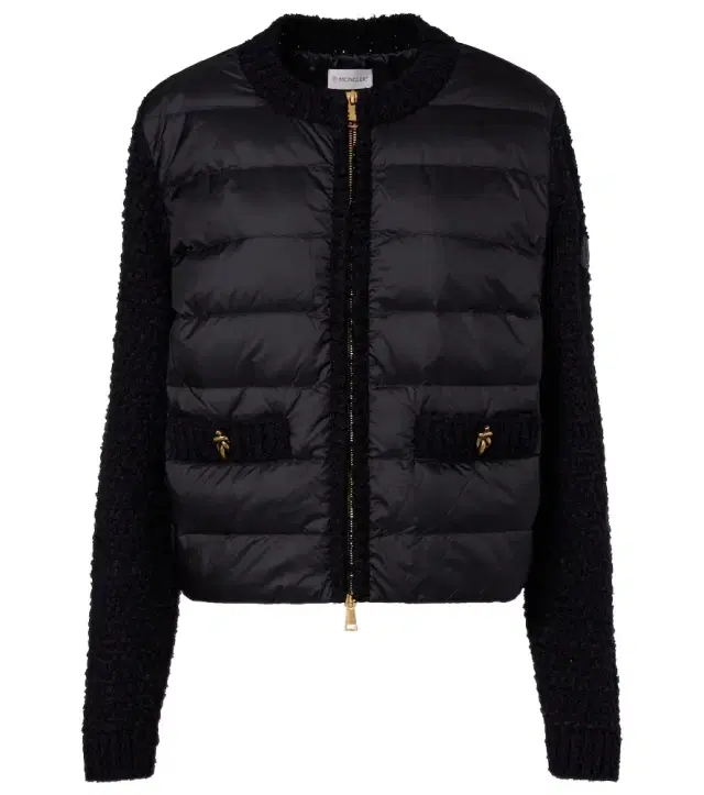 Down-paneled bouclé-trimmed zip-up cardigan