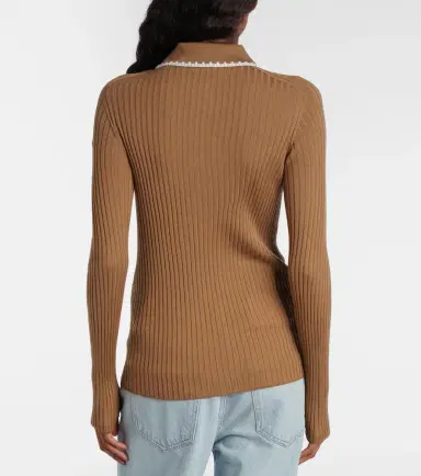 Moncler Ribbed-knit virgin wool polo sweater | Thumbnail 3