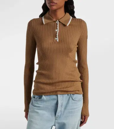 Moncler Ribbed-knit virgin wool polo sweater | Thumbnail 4