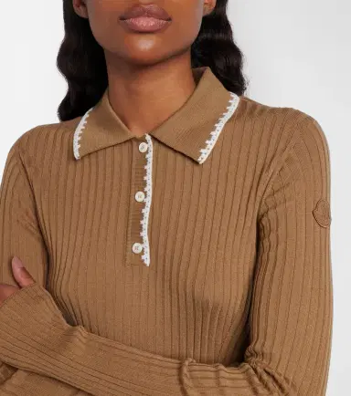 Moncler Ribbed-knit virgin wool polo sweater | Thumbnail 5