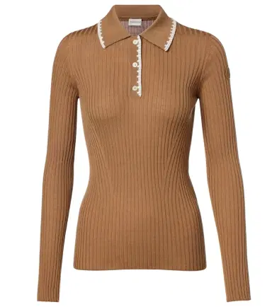 Moncler Ribbed-knit virgin wool polo sweater | Thumbnail 1