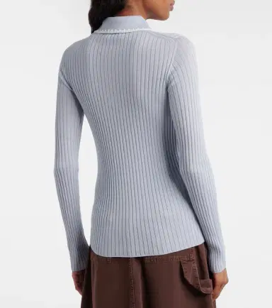 Moncler Ribbed-knit virgin wool polo sweater | Thumbnail 6