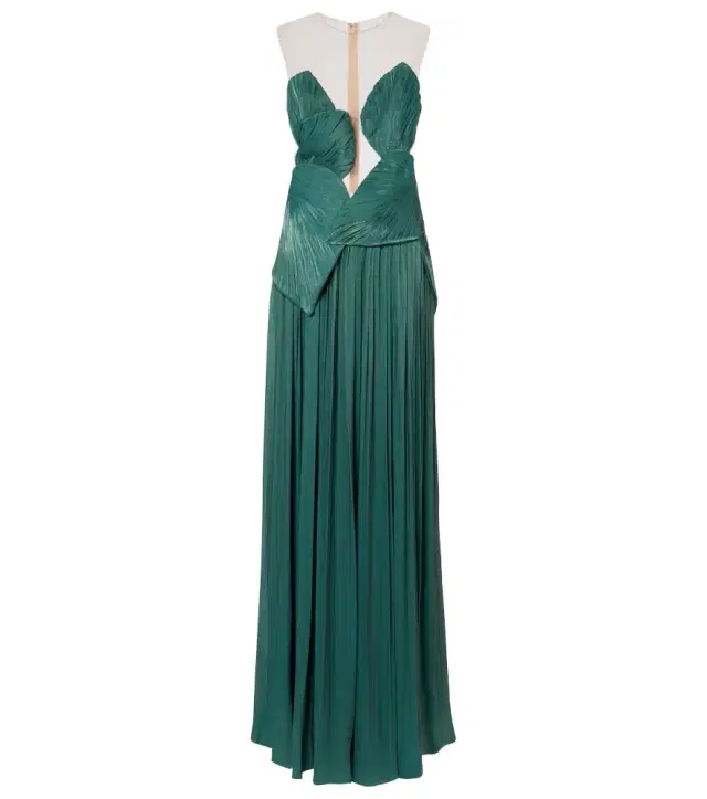 Costarellos Serenne pleated bustier gown