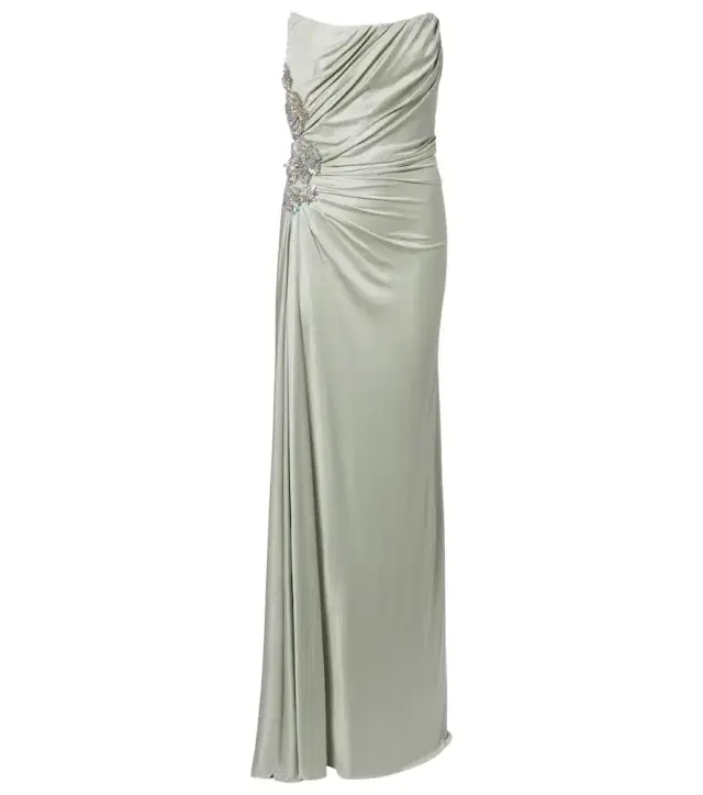 Lorinne embellished jersey bustier gown