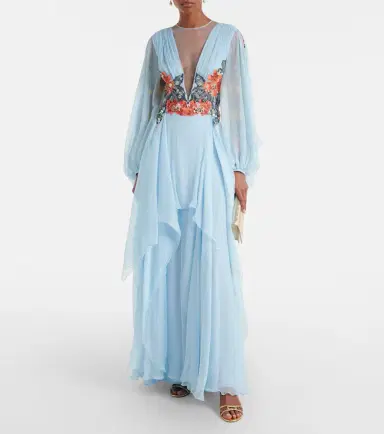 Costarellos Floral silk gown | Thumbnail 5 Costarellos Floral silk gown | Thumbnail 5