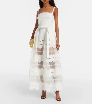 Elie Saab Belted organza-trimmed cotton maxi dress | Thumbnail 6 Elie Saab Belted organza-trimmed cotton maxi dress | Thumbnail 6