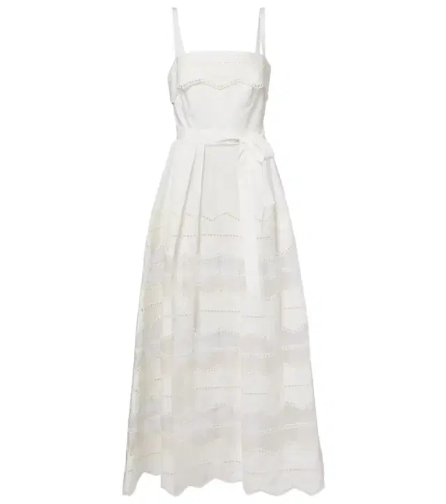 Belted organza-trimmed cotton maxi dress