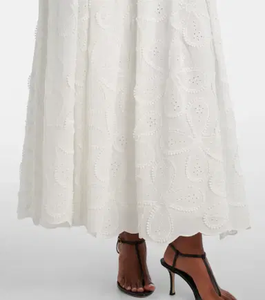 Elie Saab Embroidered belted cotton-blend midi dress | Thumbnail 3