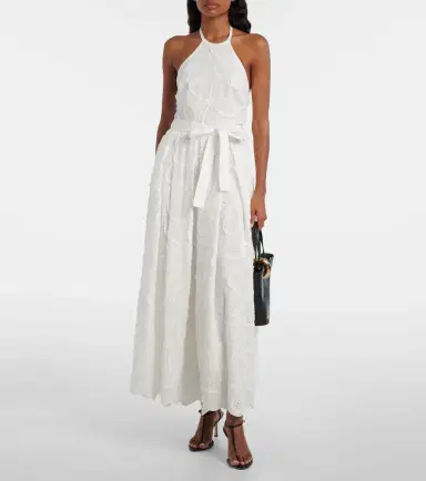 Elie Saab Embroidered belted cotton-blend midi dress | Thumbnail 5