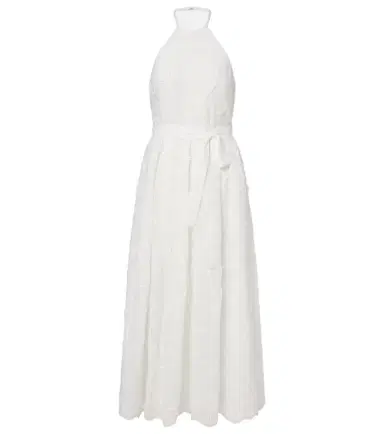 Elie Saab Embroidered belted cotton-blend midi dress | Thumbnail 1