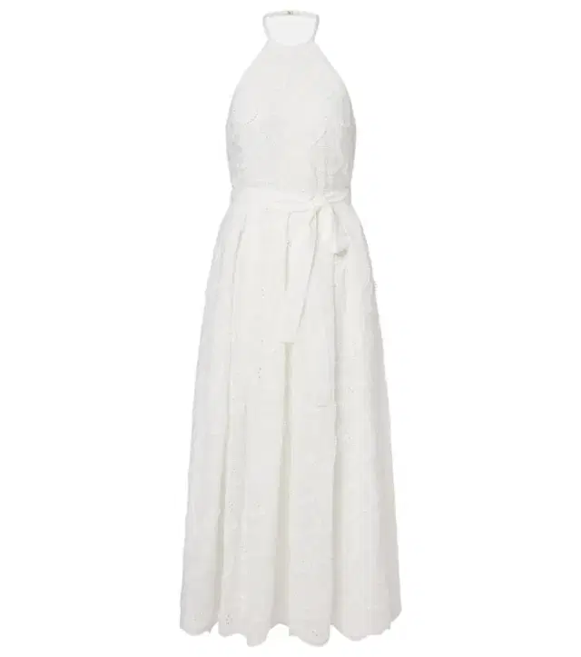 Elie Saab Embroidered belted cotton-blend midi dress