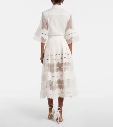 Elie Saab Organza-trimmed cotton midi skirt | Thumbnail 2