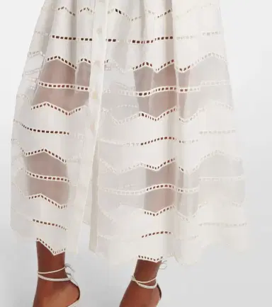 Elie Saab Organza-trimmed cotton midi skirt | Thumbnail 3