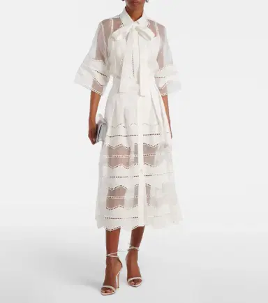 Elie Saab Organza-trimmed cotton midi skirt | Thumbnail 5