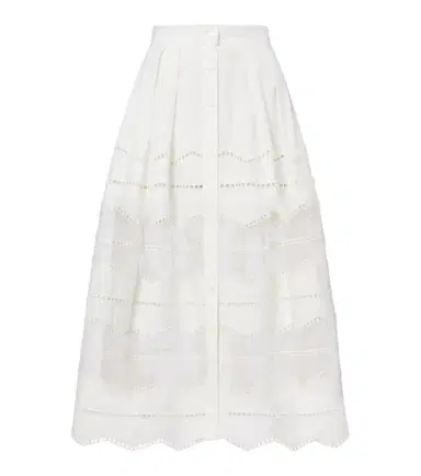 Elie Saab Organza-trimmed cotton midi skirt | Thumbnail 1